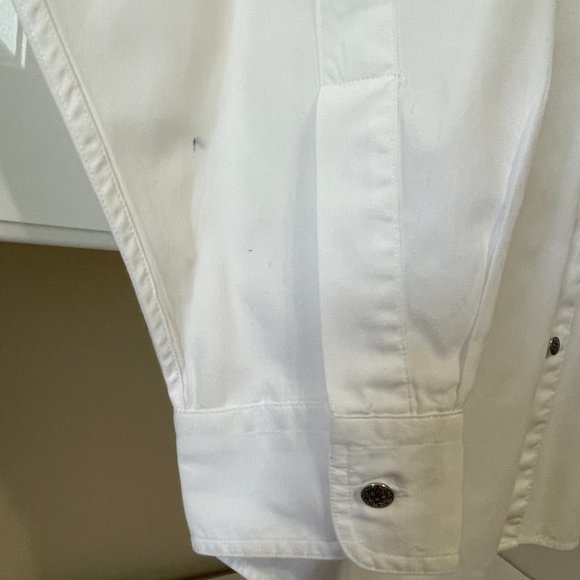 Barbara Blue White Long Sleeve Women Button Up Collared Shirt L Beaded Front - Picture 5 of 11